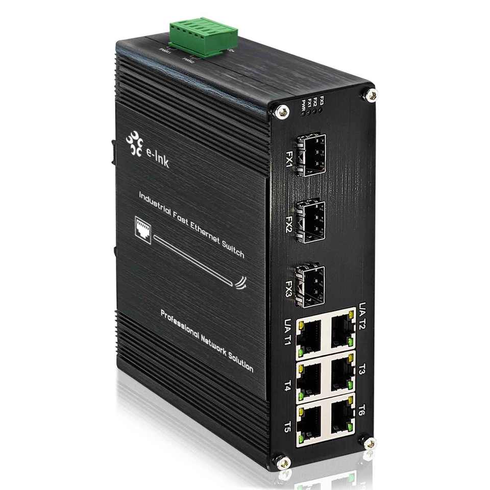 Fast Ethernet Fiber Extension Industrial Switch Supports up to 20km Over Single/Multi-mode Fiber 6+3 Ports Supports SC/FC/ST/SFP