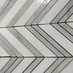 Đánh bóng Gạch Mosaic đá cẩm thạch màu trắng và màu xám trong <span class=keywords><strong>Chevron</strong></span> mô hình cho căn hộ phòng ngủ phòng tắm tường - Product Image 3