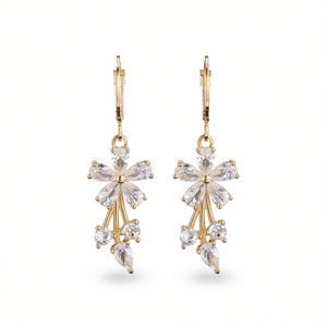Orecchini Pendenti a Fiore Placcati Oro E467 Rossi con Cristalli e Strass a Goccia, Gioielli da Festa per Donna - Product Image 1