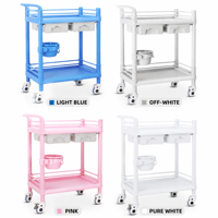 Chariot médical mobile en plastique ABS avec 2 tiroirs, étagère latérale, roulettes, classe I, capacité de charge de 100 kg, hôpital