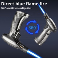 Briquet torche à flamme bleue réglable, moderne et créatif, rechargeable au butane, coupe-vent, portable pour barbecue, cigarette, cigare, camping