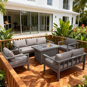 طاولة نار مستطيلة من الألومنيوم مقاس 44 بوصة، أثاث خارجي مع أرائك - Product Image 1