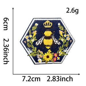 Parche de abeja real, insignia bordada floral hexagonal, aplique de corona termoadhesivo para chaqueta, sombrero, bolso, accesorio de ropa DIY - Product Image 5