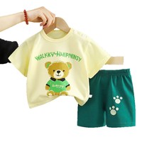 Ensemble d'été pour enfants à manches courtes en pur coton avec motif de dessin animé, T-shirt et short pour garçons et filles avec étiquette, style coréen