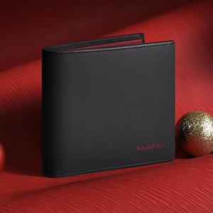 WilliamPOLO New Christmas Gift Leather Wallet for Men Simple <strong>RFID</strong> Card Bag Horizontal Head Layer Cowhide Black <strong>Purse</strong> - Product Image 1