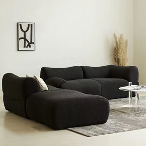Sofá Modular en Forma de L, Tapizado en Tela Negra, Relleno de Espuma, Muebles para Sala de Estar - Product Image 1