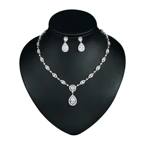 Halo Teardrop and Marquise Shape Cubic Zirconia CZ Zircon Rhodium Plated Wedding Jewelry Set