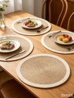 Ensemble de 4 sets de table ronds en coton tressé faits à la main, motif végétal, écologiques, beige et blanc bicolore, pour table à manger, décoration de cuisine