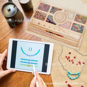 Wooden <b>Beaded</b> <b>Board</b> With Magnetic Acrylic Cover 30x20cm For Bracelet Necklace Design Measuring Scale Included - Product Image 2