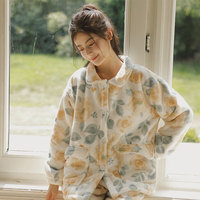 Ensemble de pyjama et de vêtements de détente en velours composite en laine d'agneau en cachemire de lait épais en polaire d'hiver, imprimé multicolore
