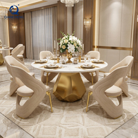 Ensemble de table à manger de luxe rotative en marbre artificiel avec base en métal pour projet de mobilier de salle de mariage