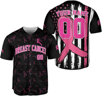 FQ CUSTOM Maillot de baseball à ruban rose Sensibilisation au cancer du sein Chemise de baseball boutonnée Maillot de softball à rayures classiques