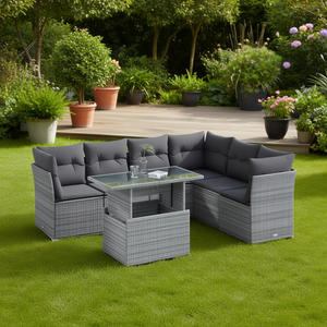 Ensemble de canapés de jardin en rotin gris, 6 places, structure en acier, plateau en verre trempé, mobilier d'extérieur, design contemporain - Product Image 2