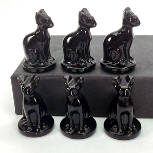 Haute qualité spirituelle roche naturelle 4cm obsidienne Quartz égyptien <span class=keywords><strong>Mau</strong></span> chat pierre de guérison Chakra cristal sculpture pierre précieuse artisanat - Product Image 4