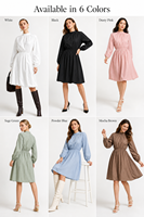 Robe Courte Blanche Femme à Manches Longues et Taille Smockée, 100% Nylon, Col Montant à Volants, Vente en Gros Automne/Hiver 2026