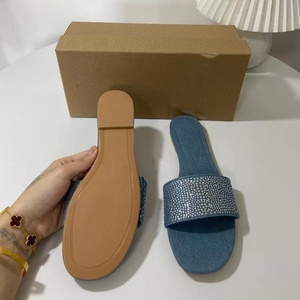 QuiteS Summer New Fashion Women's Flat <b>Open</b> Toe Back Empty Sandals Blue Rhinestones Casual Anti-Slip - Product Image 2