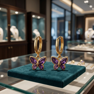 Boucles d'oreilles pendantes tendance en forme de papillon, plaquées or, en argent sterling, avec zircon violet, bijoux pour femmes, cadeau pour fête ou mariage - Product Image 3