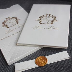 A prezzi accessibili di stile del <span class=keywords><strong>libro</strong></span> duro della copertura inviti di nozze con il sigillo di cera con trapunta modello di goffratura - Product Image 4