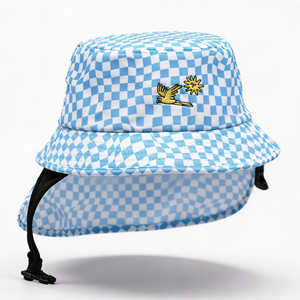 Blue Checkerboard Bucket <b>Hat</b> <b>with</b> <b>Neck</b> <b>Flap</b> UPF50+ UV Protection Adjustable Chin Strap Outdoor <b>Sun</b> <b>Hat</b> for Fishing Travel Casual - Product Image 5