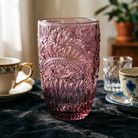Verre à eau Funger classique vintage coloré en verre gaufré, motif Arche de Triomphe, style architectural européen de luxe, compatible lave-vaisselle et sans danger pour les aliments