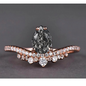 Bague de fiançailles pour femme en argent 925 avec pierre d'agate mousse taille poire et sertissage pavé de diamants, style romantique - Product Image 3