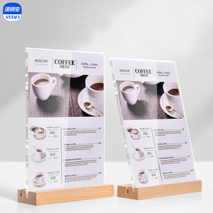 Modern iki tonlu dikey ahşap ve akrilik çevre dostu dayanıklı menü işareti tutucu eğimli tasarım için restoran ve kahve mağaza kullanımı - Product Image 1