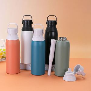Termo Portátil de Doble Pared de Acero Inoxidable 304/201 de 500ML/750ML con Aislamiento al Vacío, Tapa Abatible, Logotipo Personalizado, Forma de Bala de 1L con Pajita - Product Image 2