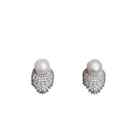 Petites boucles d'oreilles en zircon perlé, accessoires élégants et tendance en laiton, luxe léger