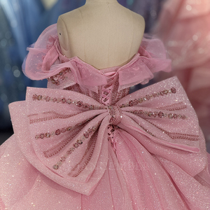 Robes de Quinceañera roses Dy1279 à sequins, robe de bal avec traîne chapelle, décolleté cœur, pour soirée Jancember - Product Image 3