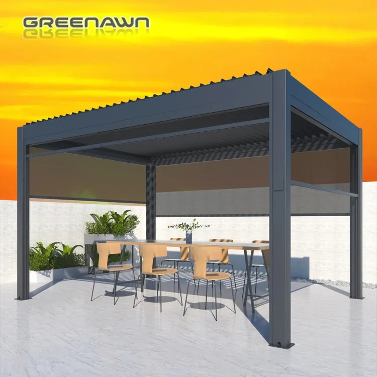 3X3 Waterdichte Moderne Pergola Zwarte Pergola Carport Garage Pergola Met Rolluiken