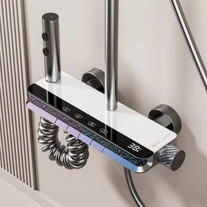 Duchas de baño montadas en la pared blancas listas para enviar, pantalla de temperatura Led de latón, juego mezclador de grifo de ducha Digital - Product Image 1