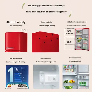 ตู้เย็นเยอรมัน MESG สีแดง รุ่นวินเทจ ขนาดเล็กสำหรับใช้ในบ้าน ยอดนิยมทางอินเทอร์เน็ต ระดับไฮเอนด์ แบบสองประตู เงียบ เหมาะสำหรับอพาร์ทเมนต์ - Product Image 5