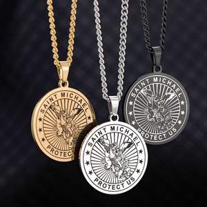 Новое модное колье из нержавеющей стали круглый военный значок кулон ожерелье Ангел Хранитель семь Майкл кулон ювелирные изделия - Product Image 1