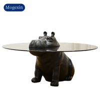 Table basse ronde moderne en verre de luxe avec la conception d'hippopotame de bande dessinée animale pour des meubles de salon