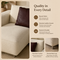 Canapé modulaire en forme de L en bouclette blanche moderne et écologique avec pouf rond rembourré en éponge pour appartement et hôtel