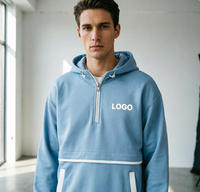 Sweat-shirt à capuche demi-zip 320g personnalisé avec logo, vente en gros, pour homme, style universitaire, 60% coton 40% polyester, coupe oversize