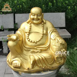 주조 황금 웃음 부처님 동상 청동 불교 조각 행복 부처님