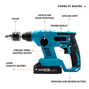 Lithium-ion electric hammer drill Drilling holes in walls, installing expansion <b>screws</b>, concrete electric tools, construction - Product Image 2