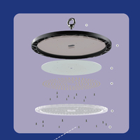 UFO aluminium IP65 100W/150W/200W untuk lampu Teluk tinggi dengan 12000 lumen untuk gudang & Lokakarya