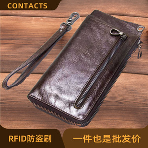 2025 <span class=keywords><strong>noir</strong></span> ange multi-fonctionnel décontracté tendance hommes portefeuille en cuir de vachette avec dragonne en cuir véritable pochette - Product Image 2
