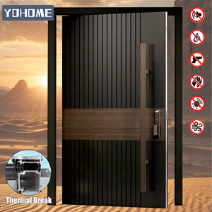 Porte extérieure de villa en aluminium moulé à rupture de pont thermique, finition bois, résistante à la chaleur, à économie d'énergie, avec serrure multipoints, pour Oman et l'Égypte - Product Image 3
