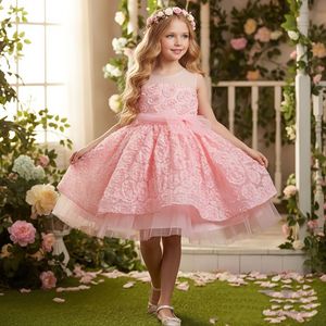 birthday dress rental near me Sky Blue Arabic Flower Girl Dresses Crystal with Cape 3D Flowers J098 –  DreamyVow main image 1