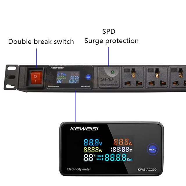 Rack Mounts Pdu Power Strip Uk Pdu 1U 19 Inch 6-bit 13A Double-break Switch With Lamp Front C14 Module Incoming Line