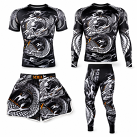 Ensemble 4 pièces White Dragon : Short de Muay Thai, Rashguard, Pantalon de Compression – Logo Personnalisé, OEM, ODM, Faible MOQ, Vente Directe Usine