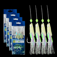 5 hameçons en plastique Sabiki pour la pêche en eau salée, leurres de pêche, montages d'appâts, hameçons à tête de poisson véritable, luminescence dans le noir, flash
