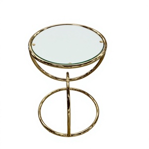 Table basse moderne en laiton avec plateau en verre trempé, accessoires de meubles modernes, table d'appoint ronde décorative, dernier design - Product Image 1
