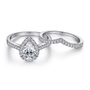 OAHLAN Feiner Schmuck, Hochzeitsset für Damen aus 925er Sterlingsilber mit 1,5 Karat Zirkonia im Birnenschliff, Solitär-Verlobungsring/Versprechensring - Product Image 4