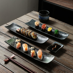 Piatto in ceramica giapponese con piatti <span class=keywords><strong>retrò</strong></span> a striscia lunga piatto di Sushi ecologico creativo rettangolare - Product Image 5