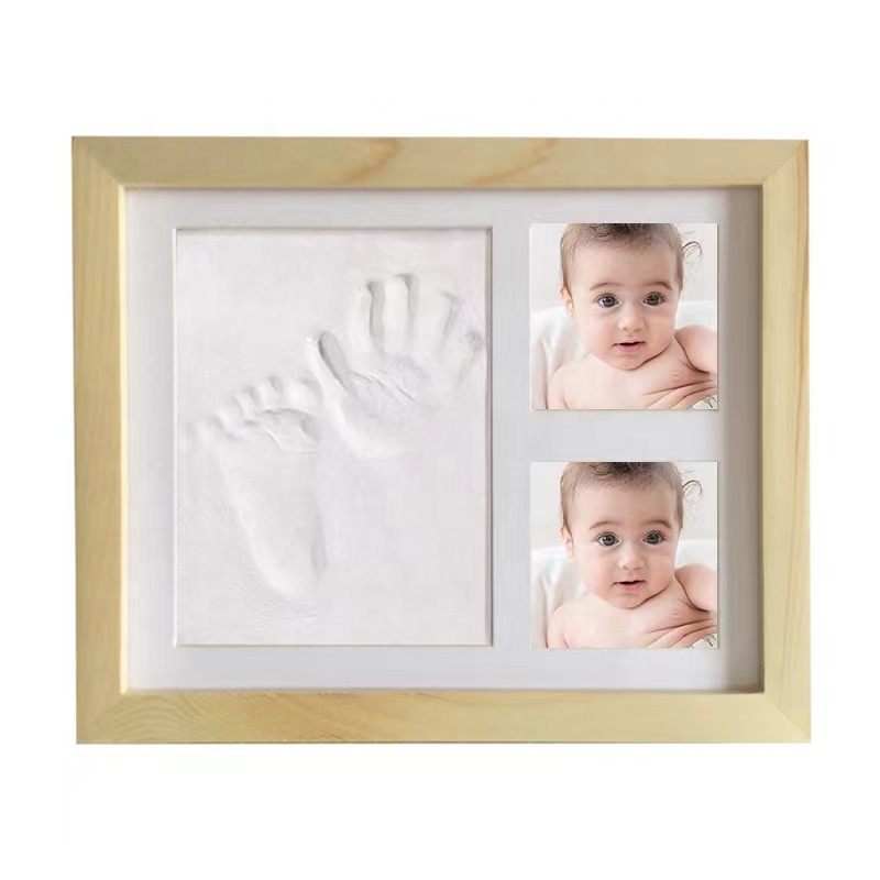 Moderner Fabrik preis Holz Handabdruck-Kits Baby Footprint Frame Foto e Tinte Mein erstes Jahr Bilderrahmen