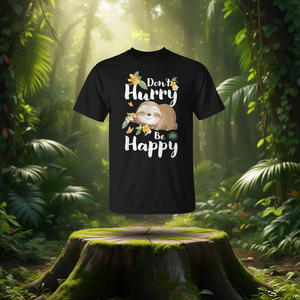 Camiseta con Frase Floral 'Smiling Lazy Sloth' - Sé Feliz y No Te Apresures - Para Uso Promocional - Product Image 3